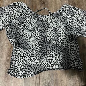 Grey animal print open back crop top